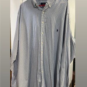 Polo by Ralph Lauren Blue and White Micro-Check Button-Down Shirt